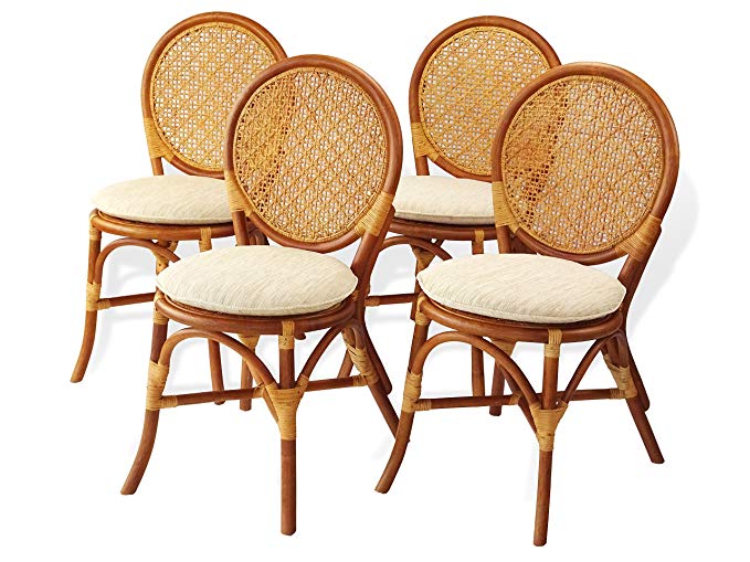 Rattan Wicker Furniture Set of 4 Denver Dining Armless Accent Side Chair Handmade Colonial